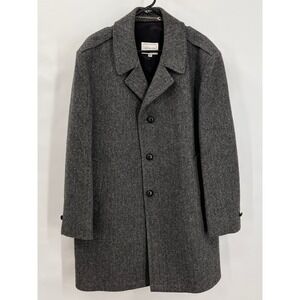 Vintage‎ Wool Overcoat Mens 46 Herringbone Tweed Old Money Academic Grandpa Coat